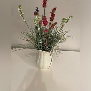 Vintage pitcher wheat design in cream by Royal Crownford & artificial flowers.